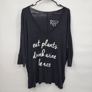 Sun Lovin Roots Plant Lover Oversized Top Sheer V-Neck 3/4 Sleeve Small Womens